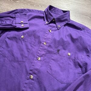 Browning Super Naturals Shirt Mens Small Purple Deer Hunting Logo Western Cotton